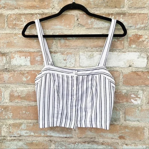 Brandy Melville Bustier Crop Top White Blue Stripe Button Up Tank Linen Cotton - Picture 2 of 8